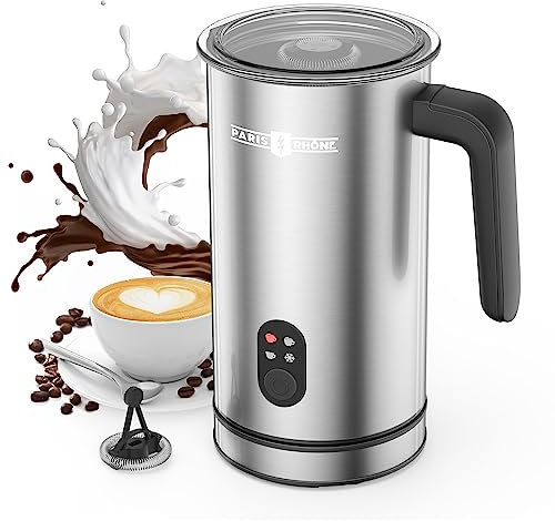 Milk Frother, PARIS RHÔNE 4-in-1 Automatic Coffee Frother, 300ml Electric Milk Frother and Steamer Hot & Cold Milk Warmer with Temperature Control, Auto Shut-Off for Coffe, Latte, Cappuccino