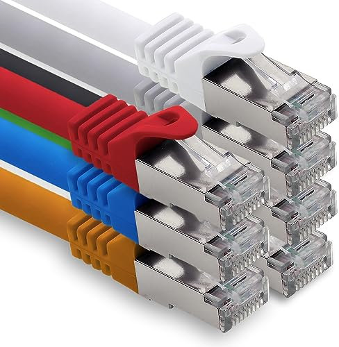 freiwerk 1 m – 7 colori – 7 pezzi Cavo di rete CAT.7 Lan Ethernet Patch Cable S-FTP LSZH PIMF 10GB s RJ45 maschio Cat6a