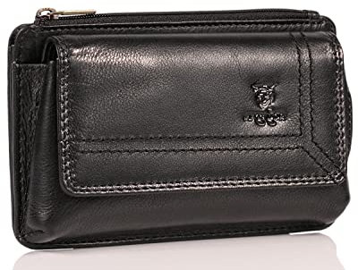 MATADOR Echt Leder Gürteltasche mit Magnetverschluss und YKK Reissverschlussfach mit RFID Schutz für Karten Scheine und Münzen - Handytasche Hülle für Geräte bis 6,1 Zoll in Nappa Schwarz