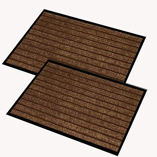AMEHA Door Mat 40x60cm 2 Pack, Brown - Door Mats Outdoor & Indoor Non Slip Washable Rug Dirt Trapper Heavy Duty Rubber Floor Mat Entrance Rug Super Absorbent Front Doormats