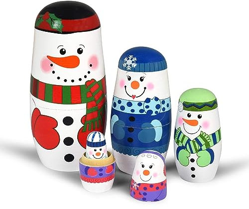 GRPSKCOS Nesting Dolls Snowman- Santa Claus Russian Matryoshka Dolls Handmade Wooden Christmas Birthday Gift for Kids 5pcs