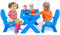COSTWAY 3 TLG. Kindersitzgruppe, Kindertisch mit 2 Adirondack-Stühlen, Kindertischgruppe aus Kunststoff, Kindermöbel Kinder Tischset, für Kindergarten Kinderzimmer Garten Rasen (Blue)