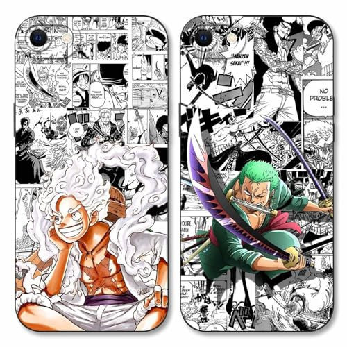 PBNDJVG 2 Stück Handyhülle für iPhone 7/iPhone 8/iPhone SE 2022/2020 Hülle 4.7'' Anime Luffy Zoro Gear 5 Sun God Nika Muster Design Manga Case Schutzhülle TPU Silikon Ultra Dünn Schwarz2