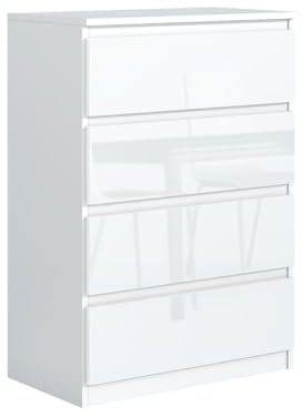 MebLocker Kommode 70 cm, 4 Schubladen, Weiß Hochglanz-Fronten | Sideboard, Wohnzimmer Flur Schlafzimmer, Moderne Schlafzimmermöbel, Kommodenschrank 70x102x39 cm
