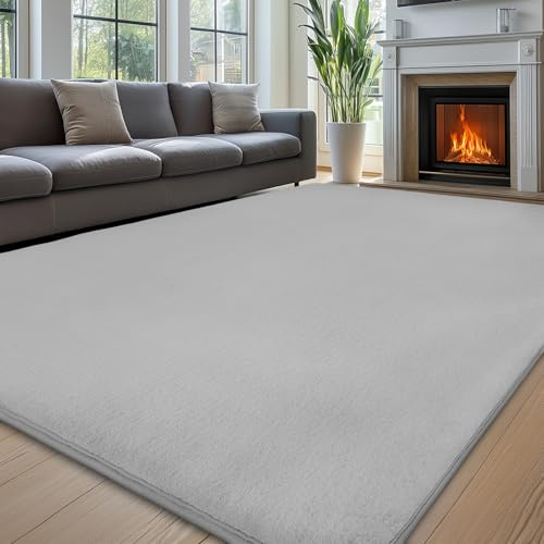 Sour Lemon Teppich, Wohnzimmer, 200 x 300 cm, grauer Kunsthasen-Teppich | Moderner großer, rutschfester Teppich, Kaninchenfell, fusselfrei, flauschig, Kurzflor-Teppich für Schlafzimmer, Kinderzimmer