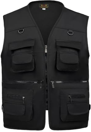 TOLOER Men's Summer Fishing Vest Multi Pockets Casual Vests Waterproof Quick Dry Outdoor Mountain Photography Black XL