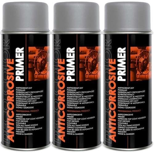 Deco Color 3 Stück ANTICORROSIVE PRIMER GRAU 400ml - Grundierung/Haftgrund für z.B. Alufelgen, KFZ, Holz, Beton uvm. (3 Dosen 400ml Grundierung Grau)