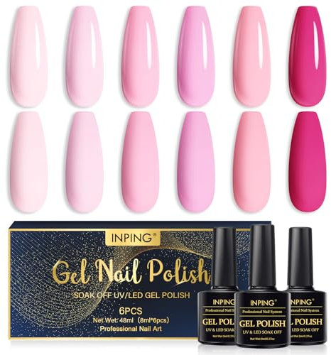 INPING Vernis à Ongles Gel Semi Permanents,6 Couleurs Rose Nude Rose Pêche Rose Pâle Fushia Vernis Semi permanent Gel UV LED Salon Art Manucure,8ML