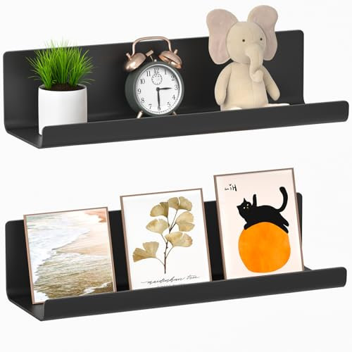 WELDUN Schweberegal, 2er Set Wandregal Ohne Bohren, 32cm Hängeregal Dekorative Wandregale für Wohnzimmer, Schlafzimmer, Badezimmer, Küche, Selbstklebend, Kunststoff, Schwarz
