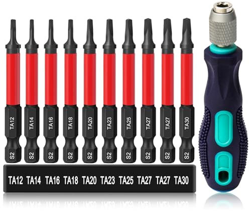 CYLBAQ Impact Triangle Head Screwdriver Bits, S2 Steel Triangle Bit Set with Mini Handle Screwdriver, 10pcs 65mm 1/4 Hex Shank Magnetic Triangular Tip Security Screw Driver Bit TA12 - TA30