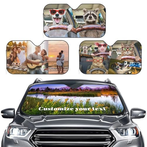 Parasol para Parabrisas de Coche con Texto fotográfico Personalizado, Visera Solar Personalizada con 1-4 Fotos, Visera Reflectante Plegable, Protector de Rayos UV para sedanes, SUV y Camiones