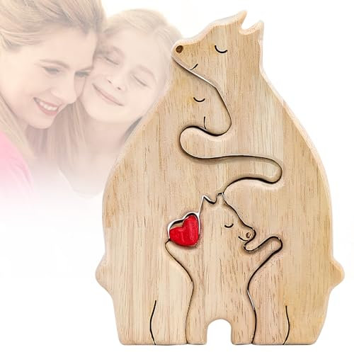 Personalisiertes Holzkunstpuzzle der Bärenfamilie, Holz Bär Skulpturen, Bärenfamilie Kunstpuzzle Holz Familienpuzzle für Desktop Ornament, 3 Holzbären für Familie Jubiläum Geburtstag Geschenke