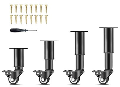 Suwyaner Möbelfüße Verstellbar mit Rolle, Möbelfuß Höhenverstellbar Metall DIY Füße für Möbel 12-18cm, Bettfüße für Sofa, Nachttisch, Schrank,einsetzbar für Verschiedene Möbeltypen (4, 14-16cm)