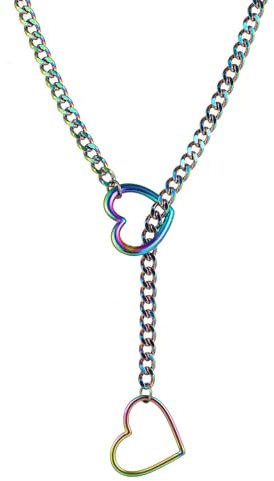 KIKIATA Love Shackles Necklace, Heart O-ring Slip Chain Necklace, Handmade Punk Cuban Link Chain Necklace Jewelry Adjustable Chunky Y-Necklace For Women Men(Colours)