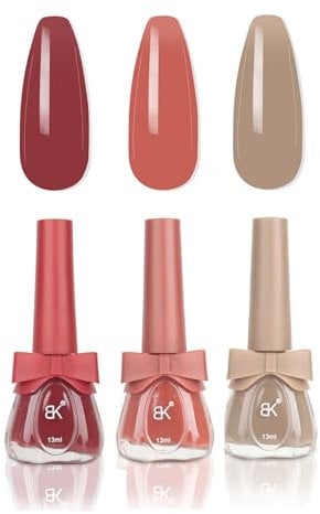 Nail Polish Set,Autumn Winter 3 Colors Tangerine Nail Varnish Set,Water Based Natural Wine Red Nail Varnish,Milk Tea Color Nail Polish for Women,No Need Bake,13ML