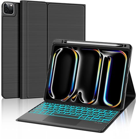 WINCHKING Clavier pour iPad Pro 13 M4 2024 - Coque Clavier pour iPad Pro 13 Pouces M4 2024, Trackpad Multi-Touch,Rétroéclairage 7 Couleurs, AZERTY