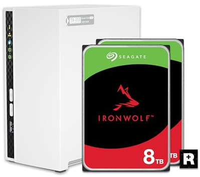 QNAP NAS domestico a 2 alloggiamenti con capacità di archiviazione di 8 TB, bundle di unità IronWolf RAID 1 preconfigurate con porte 1GbE (TS-233-28ST-US)