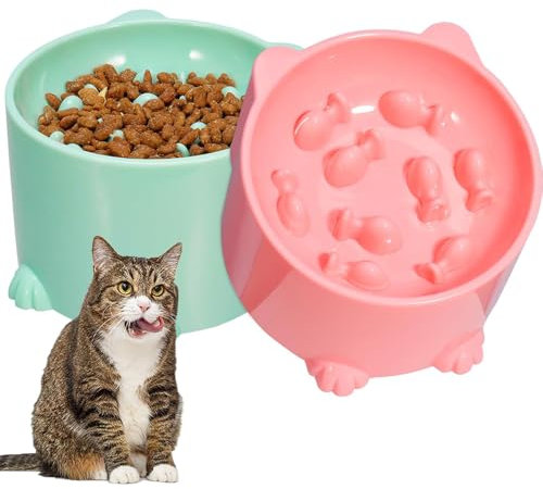 katmerio Lot de 2 gamelles anti-glouton surélevées pour chat - Pour chats et petits chiens