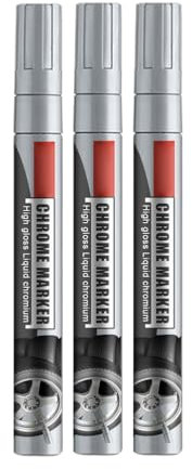 3 Stück Auto-Reparatur-Lack-Kratzer-Entferner-Lackstift, Hochglanz-Flüssig-Chrom-Marker, Chrom-Markierungsstift für Modelle, Autos, Reifenfärbung und Lackierung (Silver)