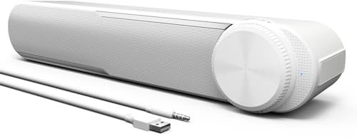 Jeecoo Altavoces Pc Blanco,Barra de Sonido Pc 10W,Alimentación USB Altavoz Pc 3,5 mm Jack,Altavoces Ordenador para Computadora,Móvil,Tablet,TV(USB+Aux)