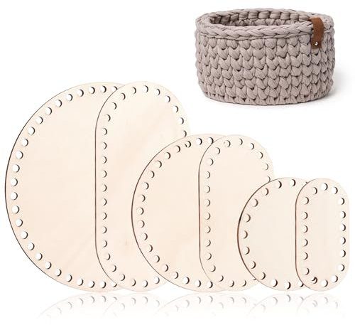 6 Stück Korbboden zum Häkeln, Korbboden Set bogig, Naturholzkorbboden für DIY Handtasche Korb Webbedarf Kunsthandwerk Heimdekoration