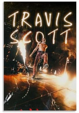 Qiamenu Travis Poster Scott Rapper Music Live Vintage Cover Music Pósteres musicales para habitación, lienzo estético, arte de pared, decoración de dormitorio, 12 x 18 pulgadas (30 x 45 cm)