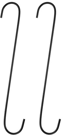 QUARKZMAN 2 ganchos en S largos de 12 pulgadas, ganchos en S extralargos, de metal de alta resistencia, de acero al manganeso, para organizar utensilios de cocina, jardín, baño, garaje, armario, negro