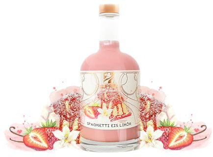 Kupper Spaghetti Eis Likör – Das Original als Sahnelikör mit Erdbeere, Vanille & weißer Schokolade – 17 % Vol – 500ml – Dessertgenuss pur oder eisgekühlt genießen