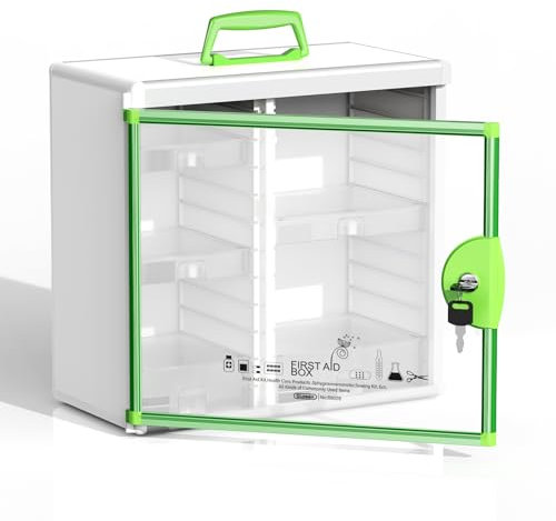 Glosen Lockable Medicine Cabinet Organizer, Bathroom Medicine Storage Box, Wall-Mounted Medication Lock Box with Key 13.58 × 6.5 × 12.4 Inch (Small)