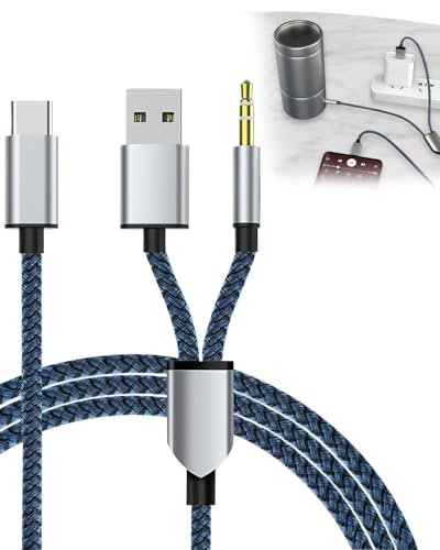 Usb C to Aux Cable with Charger In Car 2 In 1Braided Nylon Adapter with Fast Charging, 3.5mm Aux Cable to USB C Cable for Iphone 16/15 Pro Max Android Samsung S24 S23 S22, Car Stereo & Hi-Fi Systems