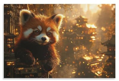 Red Panda 3D Wandkunst Frischer Look Cute Animal Gemälde Bilder Druck Auf Leinwand, Das Bild Für Home Moderne Dekoration Stück Fertig Zum Aufhängen 16x24inch(40x60cm)