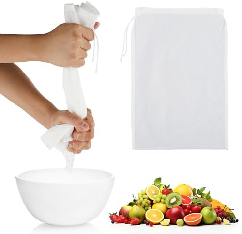 Wanmu 6 Pcs Reusable Fine Mesh Filter Bags Bag, 12×8 Inch Micron Drawstring Cheese Cloth Strainer Bags, Nylon Washable CheeseCloths for Straining Nut Milk, Cold Brew Coffeee, Juice, Hop