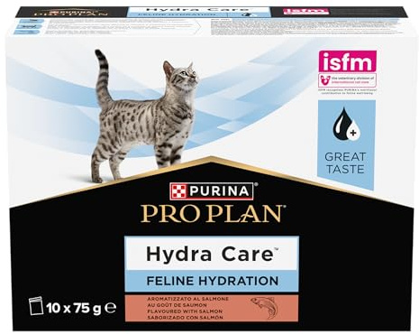 Purina Pro Plan – Hydracare – Katze – Ergänzungsfuttermittel für Erwachsene Katzen, hydratisiert zu bleiben – mit Lachs – Beutel – 10 x 75 g