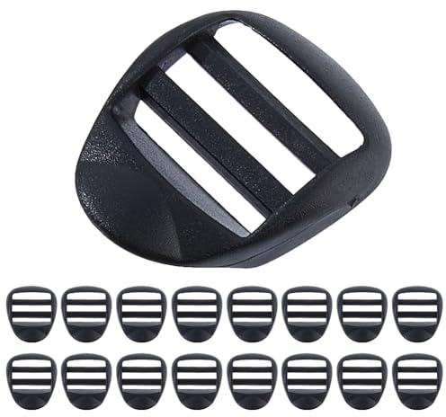 DICOSMETIC 20Pcs Adjustable Lock Buckles Plastic Ladder Lock Slider Buckles Black Tension Lock Replacement 44x34.5x10.5mm Large Adjuster for Tactical Backpack Hiking Bag Straps