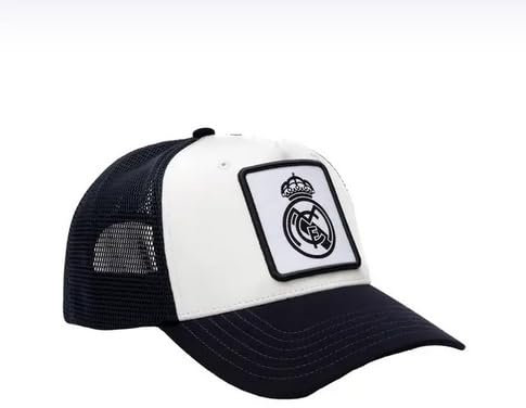 Genérico Gorra Rejilla Adulto Talla Unica Compatible con Real Madrid - Escudo Cuadrado Blanco/Negro