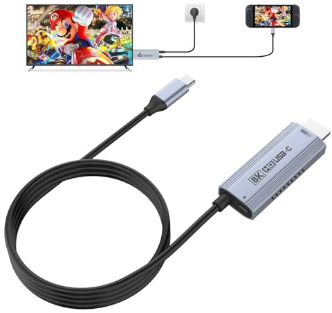 Guermok USB-C to HDMI Cable, 67in – HDR & ALLM, 8K@60Hz / 4K@144Hz, PD100W, USB-C Video Output for Switch 2 Dock, Capture Cards, TVs, Handheld Consoles (Silver)