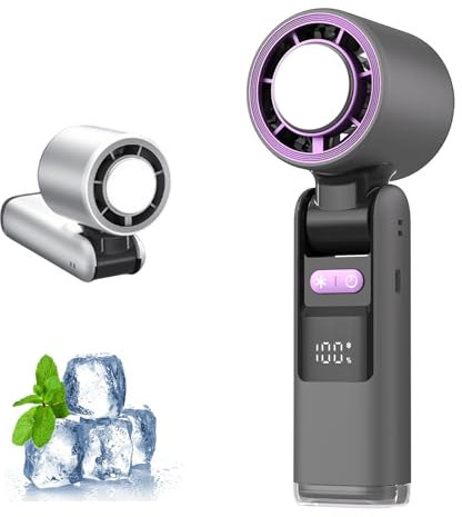 Eclipto Portable Handheld Turbo Fan, Handheld Turbo Fan with Ice Cooler, 4000mAh Rechargeable Mini Fans, 100 Adjustable Speeds, Hand Fan for Travel/Outdoor/Concerts/Lash (Grey)