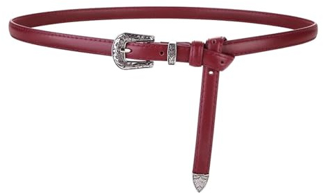 Belivceng Verstellbarer schmaler Gürtel für Damen, Western-Gürtel, dünner Taillengürtel aus PU-Leder mit Vintage-Schnalle für Kleider