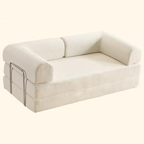 HNBCYRND Kompressions-Klappsofabett umwandelbares Cord-Sofa Kingsize-Bodenschläfer 4-in-1-DIY-Kombination modulares Sofa Schaumstoff mit Armlehne Couch kleine Räume Gästebett(180cm/70in,Cream)