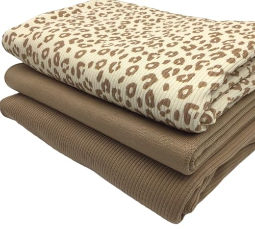 Stoffpaket Jersey-Paket Ribstrick Jersey | Rippenjersey | schmale Rippen | viele Designs | Ökotex (Leopard, beige)