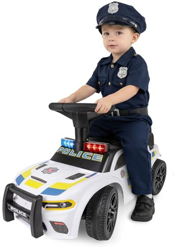 COSTWAY Rutschauto Polizei, Rutschfahrzeug mit blinkenden Lichtern, Musik & Sirene, Kinderauto mit Stauraum unter dem Sitz & Kippschutz, Rutscher Auto für Kinder ab 1 Jahr (Weiß)