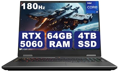 GUOM 24 Cores 14th Gen Intel Core i9-14900HX Gaming Laptop, 64GB DDR5 RAM, 4TB PCIe4 NVMe SSD, GeForce RTX 5060 8GB GDDR7 GPU, 16 Ultra HD Display 16:10 2.5K 180Hz, Wi-Fi 6, RGB Backlit, Win11 Pro