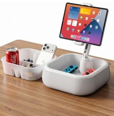 Viozon Kindle Stand Holder, Tablet & Phone Holder for 4.7–13 Devices, 2-in-1 Floating Bathtub Caddy with Detachable Snack Bowl, Waterproof EPP Foam Bath Tray, 360° Adjustable, for Bed, Sofa & Pool