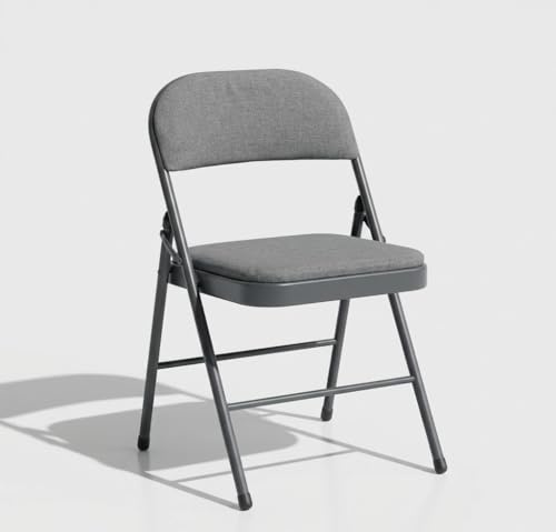 SuperGift.com Grey Fabric Padded Folding Chair with Backrest, Heavy Duty Steel Frame Foldable Chair for Home, Garden, Office and Desk Use