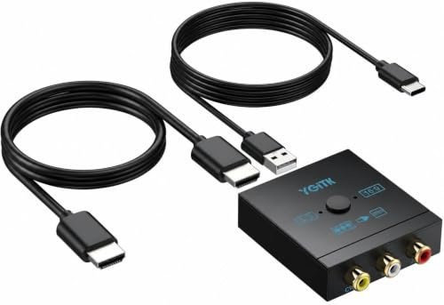 RCA to HDMI Converter with HDMI Cable, 1080P AV to HDMI Converter for Xbox | Plug-Play Mini Composite CVBS Audio Video Adapter Supports PAL/NTSC for Wii, PS2, N64, VHS, VCR, Retro Gaming on Smart TV