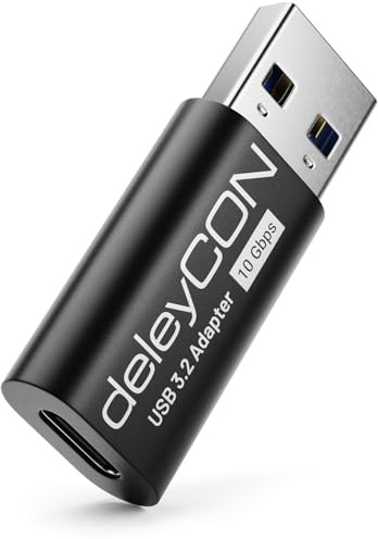 deleyCON USB-C Adapter 10Gbps USB-C Buchse auf USB-A Stecker | Für iPhone 17/16/15, iPad, Galaxy S26/S25/S24/S23, A57/A56/A16, PC, Laptop, Carplay und Ladegerät