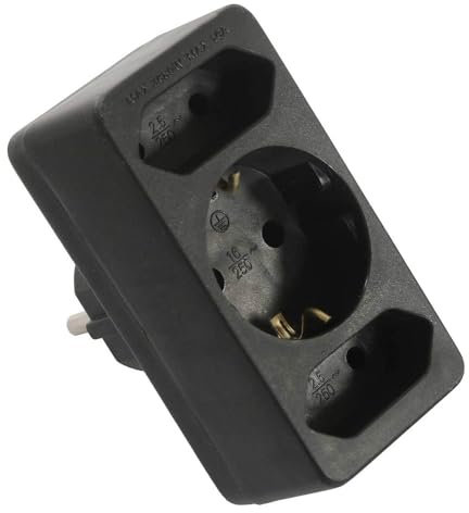 as - Schwabe 3-fach Steckdose Schwarz 230V 16A - Schuko-/Euroadapter - Mehrfachsteckdose Kompakt und Sicher - Erhöhter Berührungsschutz - Platzsparend für 3 Geräte- Ideal für Homeoffice, 49112