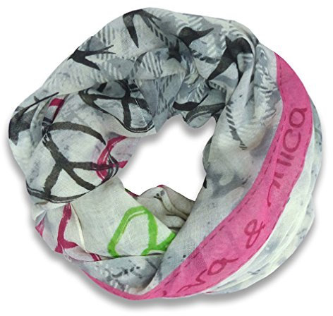 Lara & Anica - Modal Peace Loop Schal grau rosa pink schwarz - Schlauchschal Rundschal - Gr. 2 x 80 x 100 cm