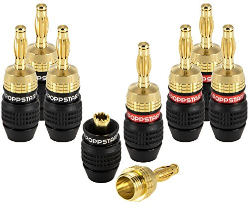 POPPSTAR 8x High End Bananenstecker (geschirmt, bis 6 mm², 24k vergoldet, 4x schwarz, 4x rot)