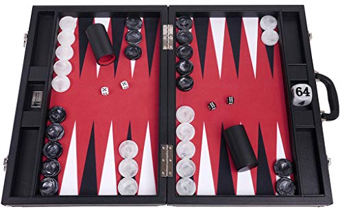 Wycliffe Brothers 53,3 cm Profi Backgammon-Set - schwarzer Koffer mit rotem Feld - Masters Edition für Erwachsene ab 12 Jahren - 2 Spieler